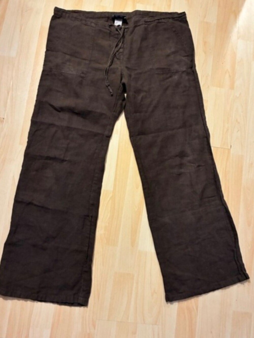 Vintase Y2K Juicy Couture Linen Wide Leg Drawstring Pants Brown